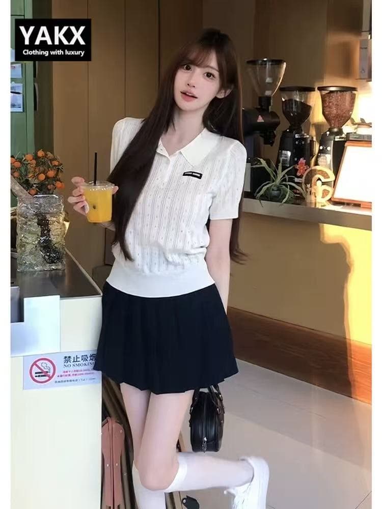프랑스식 고급 센스 베이비 칼라 민소매 니트 스웨터 조끼 여름 새로운 몸매 가꾸기 달콤한 핫걸 패션 착용 잡아라. 의류 이미지 3