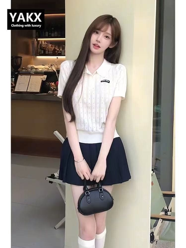 프랑스식 고급 센스 베이비 칼라 민소매 니트 스웨터 조끼 여름 새로운 몸매 가꾸기 달콤한 핫걸 패션 착용 잡아라. 의류 상세 이미지 2