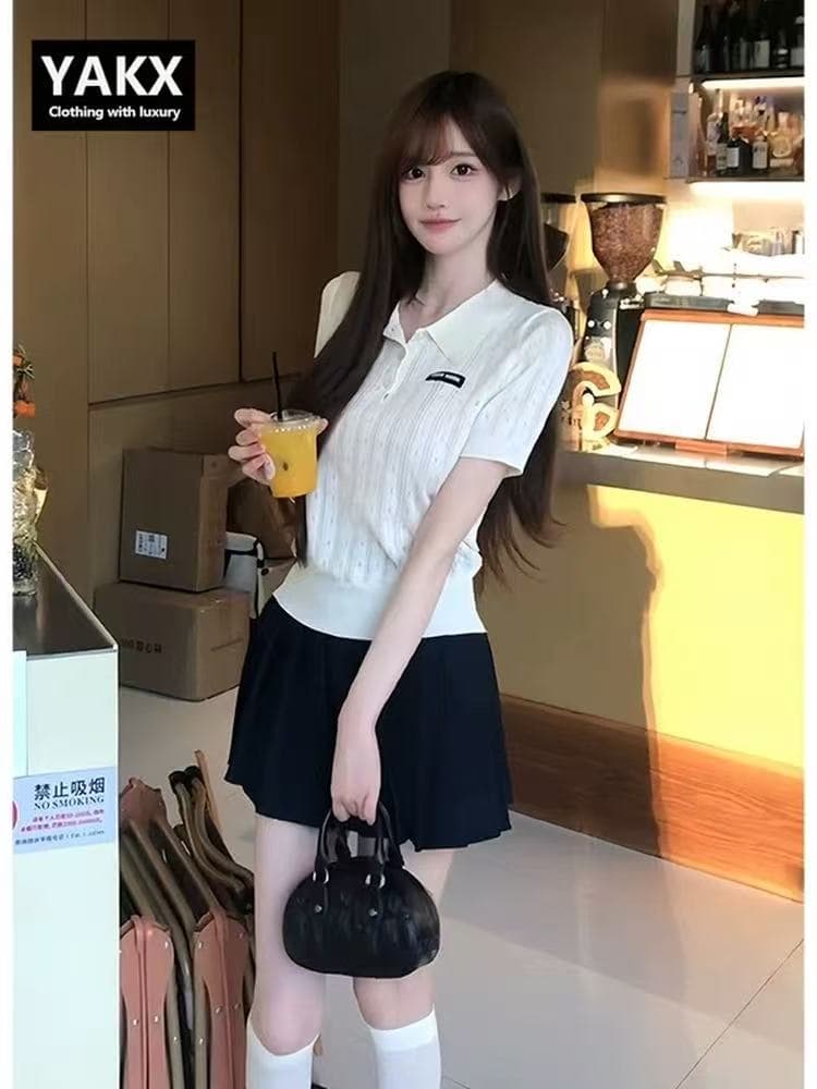 프랑스식 고급 센스 베이비 칼라 민소매 니트 스웨터 조끼 여름 새로운 몸매 가꾸기 달콤한 핫걸 패션 착용 잡아라. 의류 상세 이미지 4