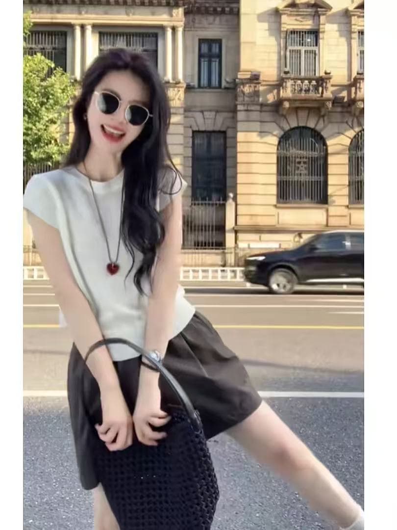 고급 아니요 명중 섹션 화이트 니트 Feifei 소매 티셔츠 여성 여름 2026 올해 인기 ~ 중 새로운 폭발 맨위 상세 이미지 2