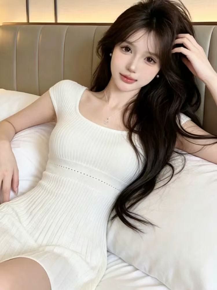 프랑스식 u 칼라 높음 폭탄 허리 수축 한 마디 니트 여성 드레스 여름 새로운 품격 작은 키 주름 장식 플리츠 미니 스커트 이미지 2