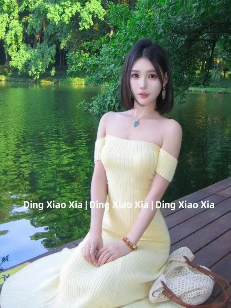 프랑스식 황색 오프숄더 니트 여성 드레스 여름 순수한 욕망 바람 품격 몸매 가꾸기 슬림해 보이는 타이트 타이트 스커트 치마 이미지 3