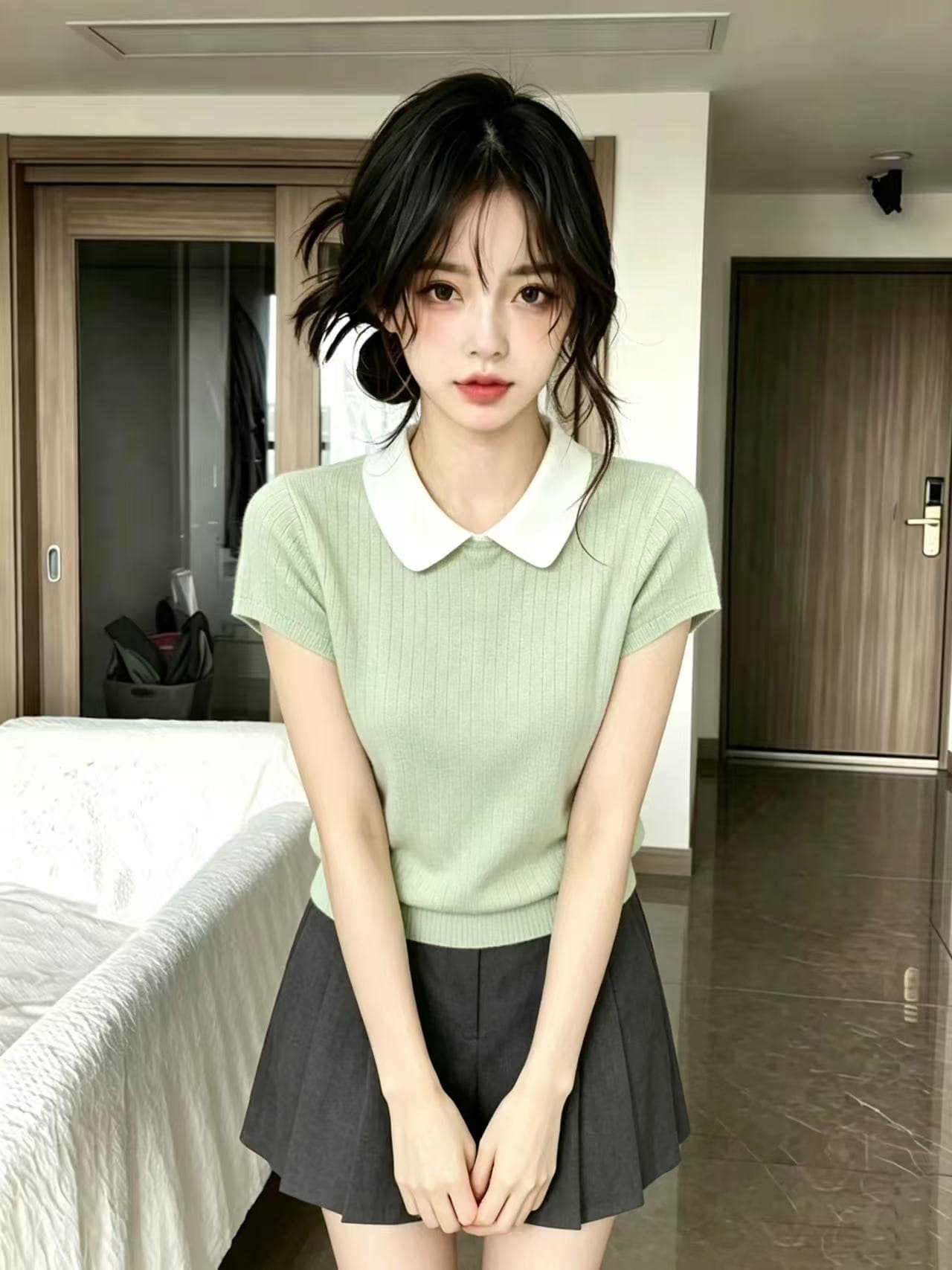 한 부서 배색 폴로 칼라 얼음 실크 반팔 니트 스웨터 여성 2026 새로운 여름 패션 외국 가스 허리 수축 슬림해 보이는 맨위 이미지 4