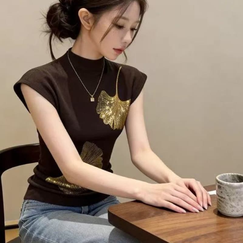 조수 브랜드 순수한 욕망 바람 반하이넥 반팔 니트 스웨터 여름 새로운 인사이드 가져 가라. 슬림해 보이는 다용도 동정 고유 한 Chic 맨위 이미지 5