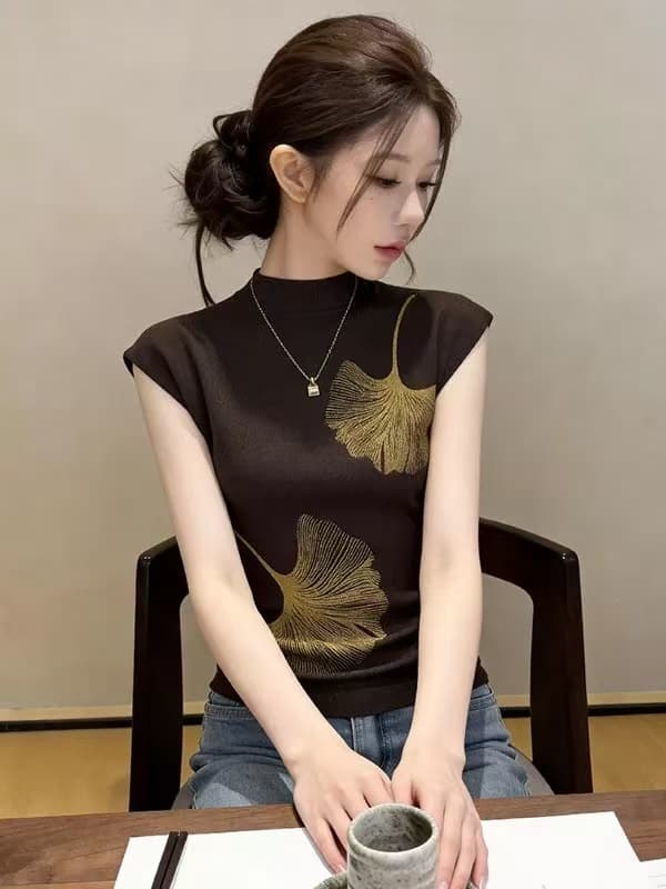 조수 브랜드 순수한 욕망 바람 반하이넥 반팔 니트 스웨터 여름 새로운 인사이드 가져 가라. 슬림해 보이는 다용도 동정 고유 한 Chic 맨위 이미지 3