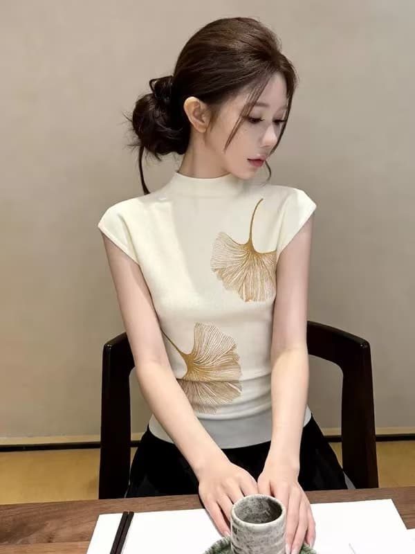 조수 브랜드 순수한 욕망 바람 반하이넥 반팔 니트 스웨터 여름 새로운 인사이드 가져 가라. 슬림해 보이는 다용도 동정 고유 한 Chic 맨위 이미지 4