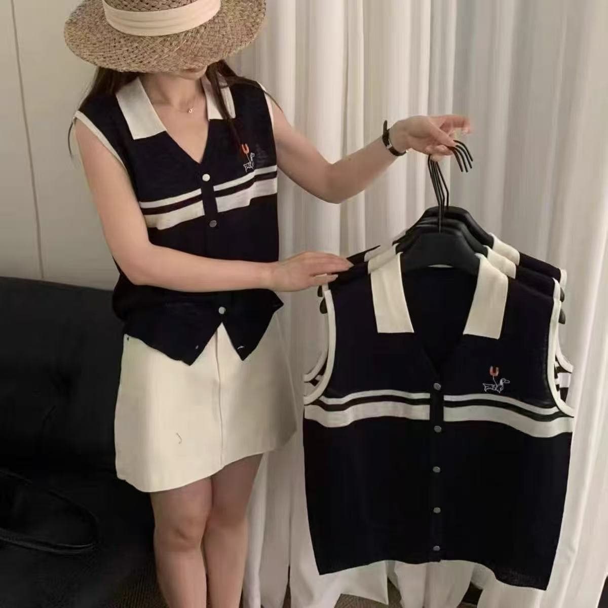 한 부서 강아지 자수 폴로 칼라 민소매 니트 오픈 가디건 여성 유럽 상품 여름 새로운 고급 센스 다용도 슬림해 보이는 맨위 이미지 4