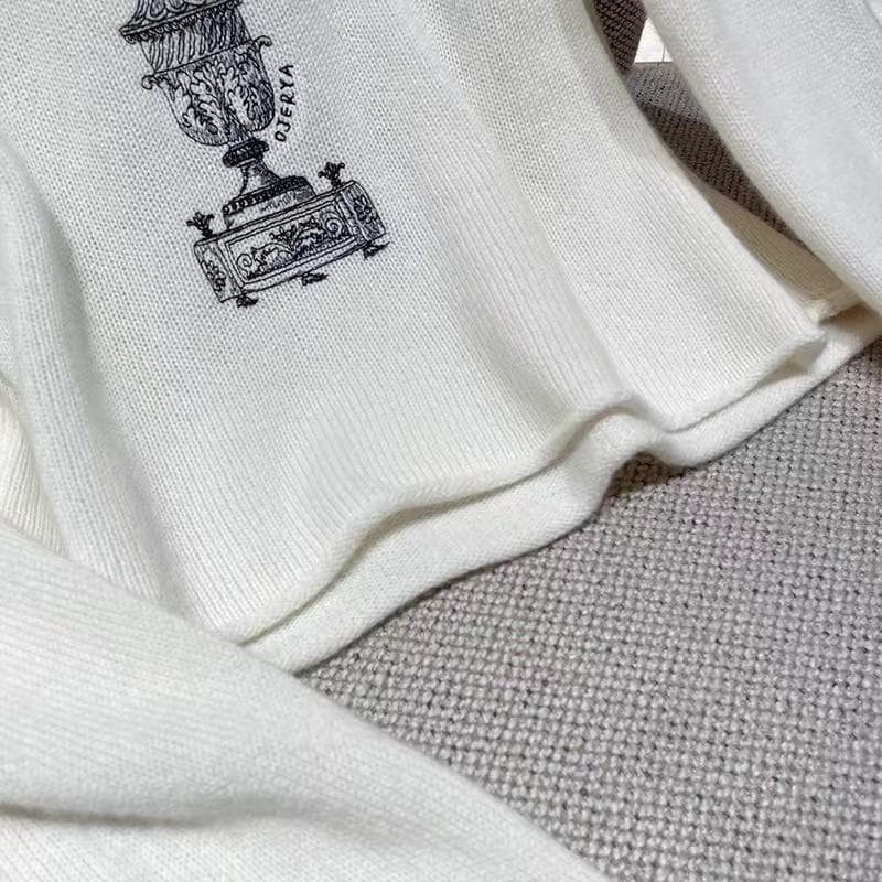 갈매기 청소 우아한 무거운 작업 자수 화이트 니트 스웨터 2026 봄 새로운 라운드 넥 긴팔 맨위 여성 디자인 센스 작은 대중 상세 이미지 4