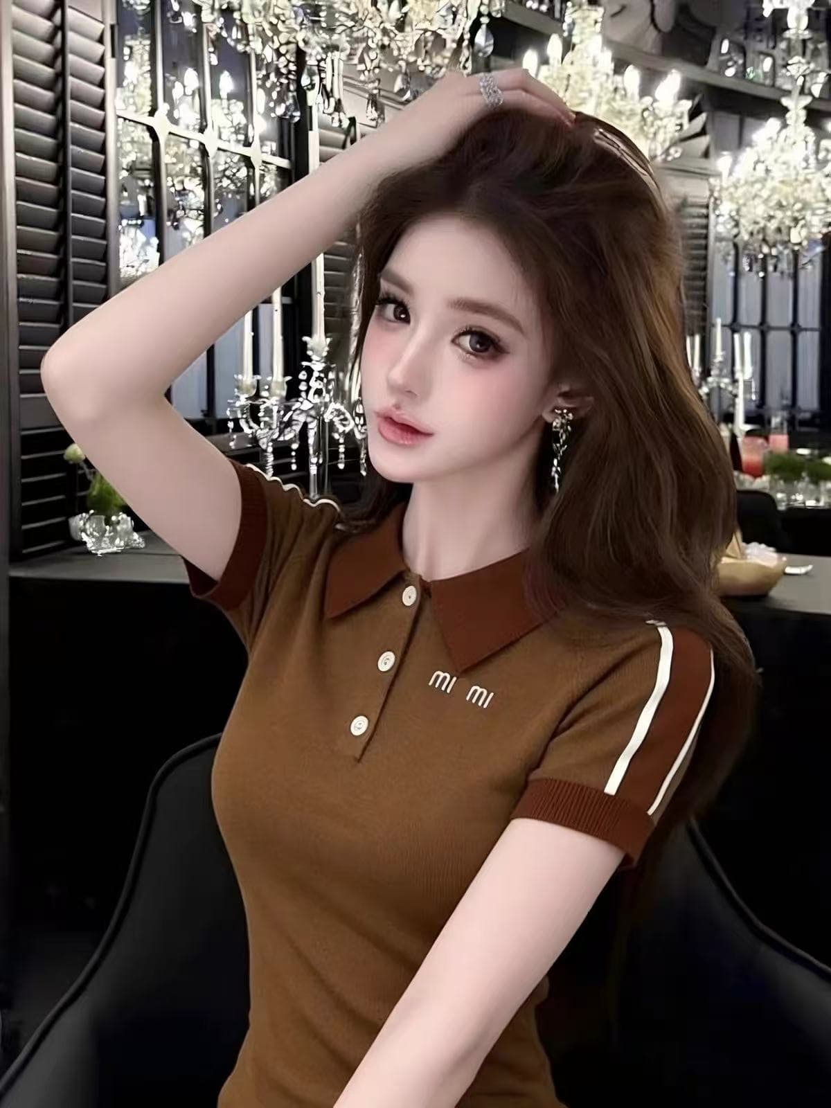 lym studio 학원 스타일 POLO 칼라 알파벳 배색 니트 스웨터 여성용 짧은 소매 몸매 가꾸기 다용도 품격 맨위 상세 이미지 4