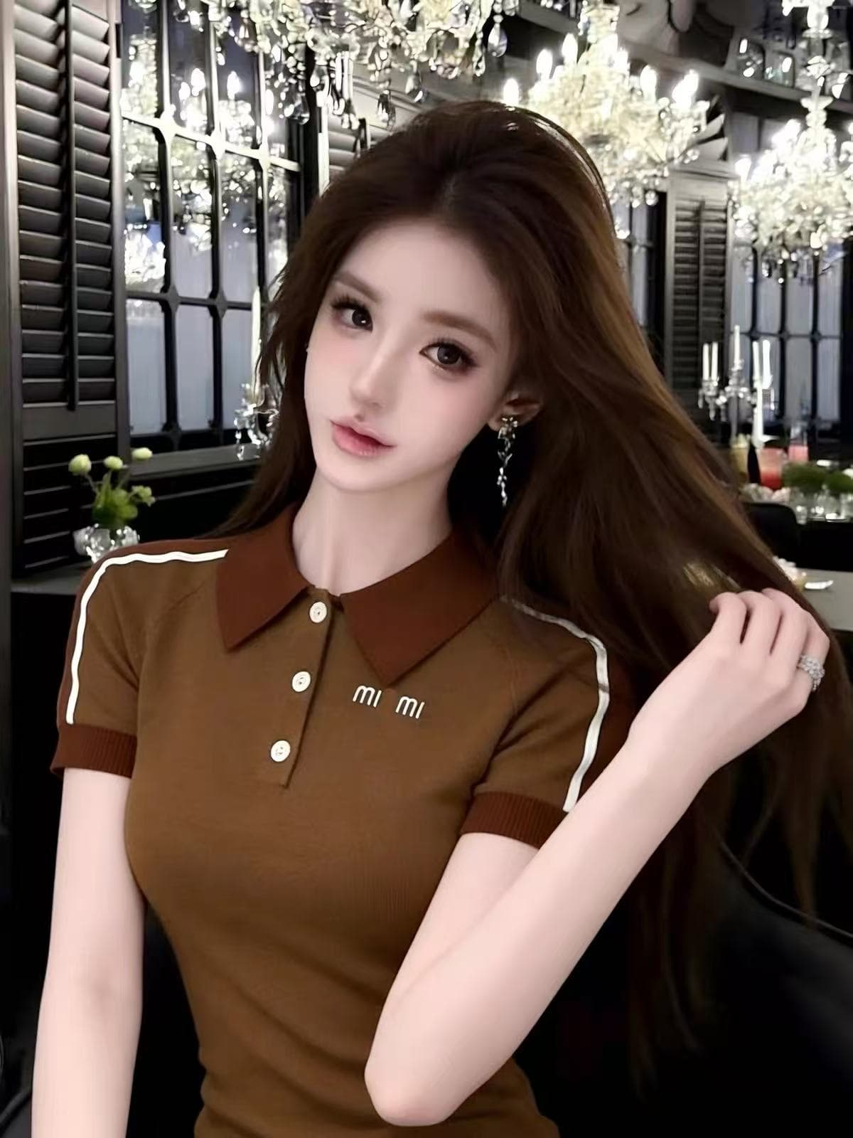 lym studio 학원 스타일 POLO 칼라 알파벳 배색 니트 스웨터 여성용 짧은 소매 몸매 가꾸기 다용도 품격 맨위 상세 이미지 5