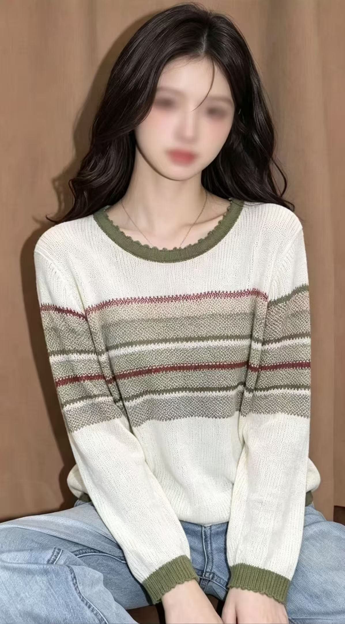 열세 개 2026 이른 가을 새로운 한 부서 레트로 배색 스트라이프 니트 스웨터 여성 홀로우 아웃 얇은 스타일 긴팔 스웨터 상세 이미지 4