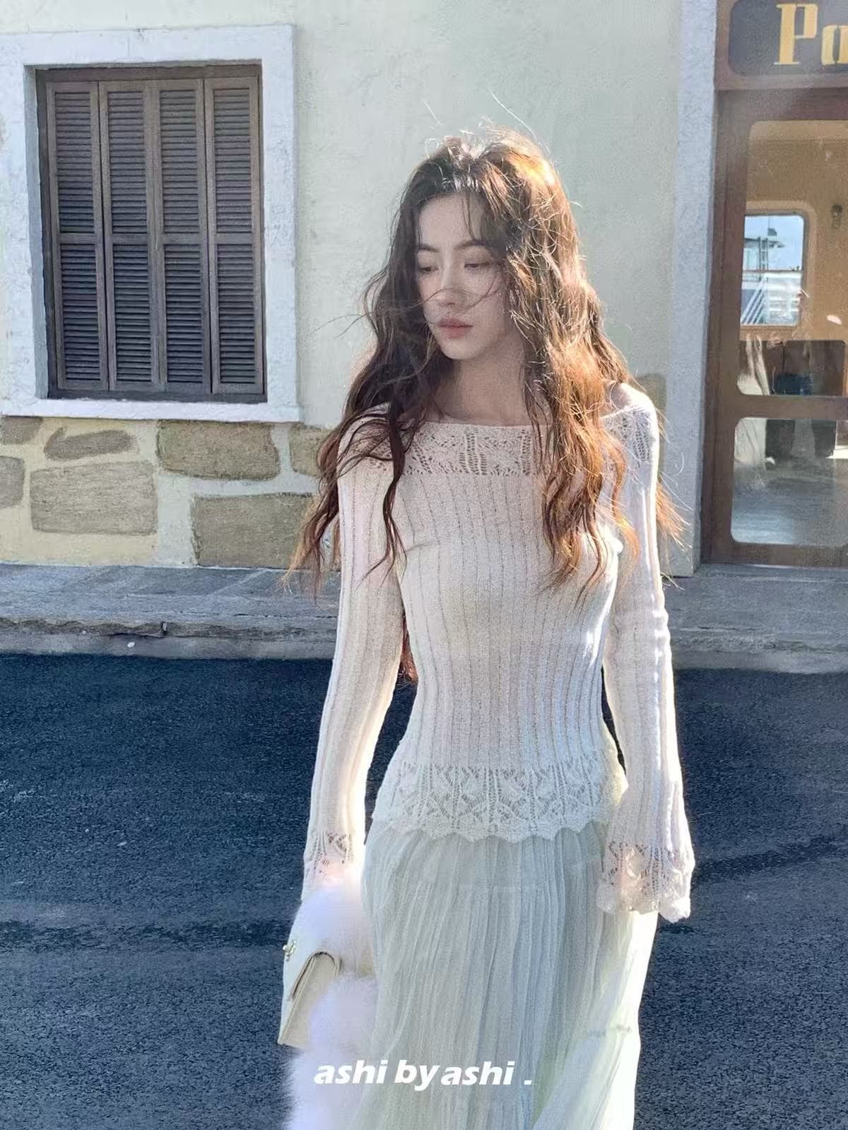 보다 큼 시 갑자기 올 여름 프랑스식 홀로우 아웃 레이스 거친 구덩이 기사 만나는 니트 스웨터 여성 몸매 가꾸기 슬림해 보이는 맨위 이미지 3