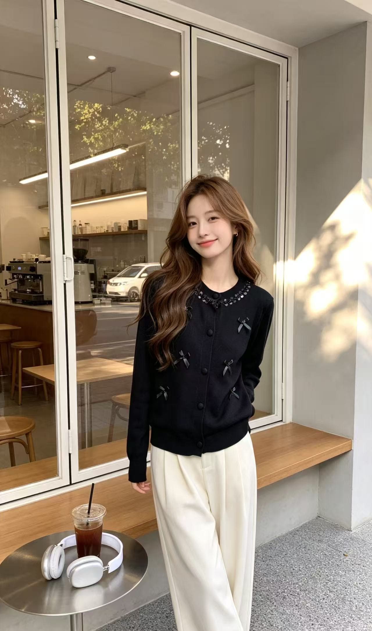 2026 년 이른 가을 새로운 홀로우 아웃 자수 폴로 칼라 니트 오픈 가디건 여성 프랑스식 부드러운 얇은 스타일 스웨터 코트