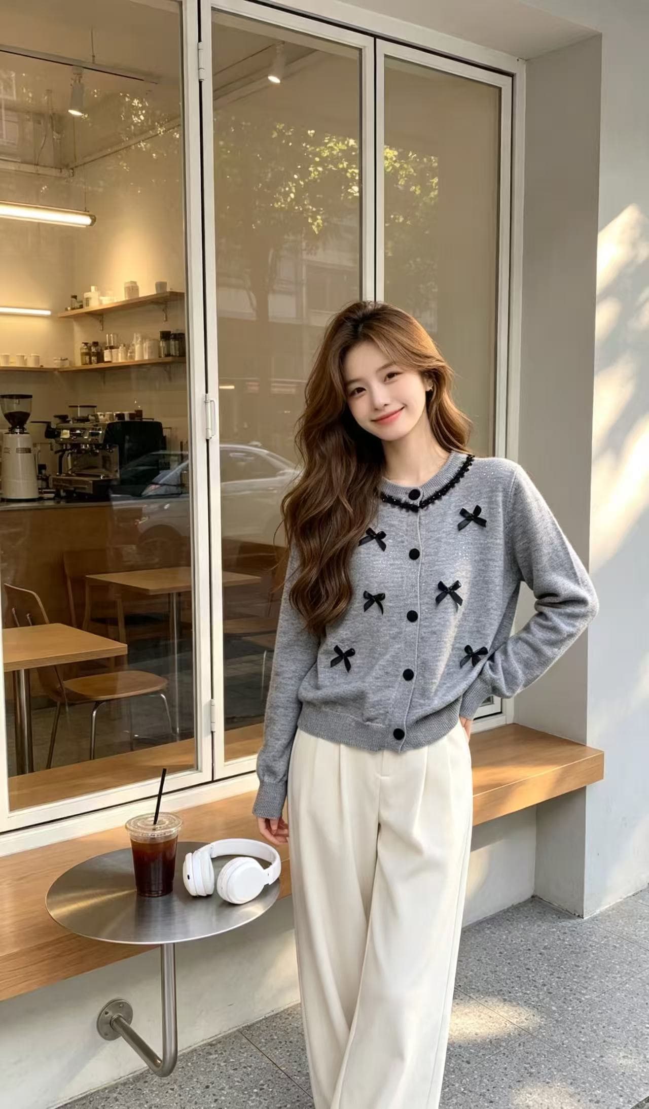 2026 년 이른 가을 새로운 홀로우 아웃 자수 폴로 칼라 니트 오픈 가디건 여성 프랑스식 부드러운 얇은 스타일 스웨터 코트 이미지 2