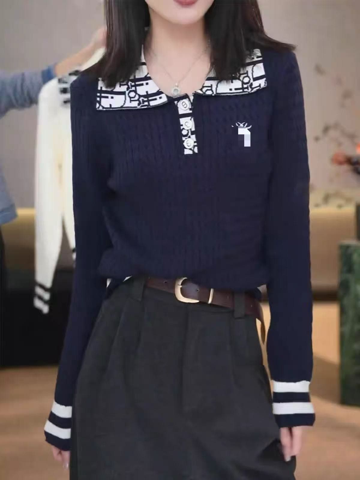 빛 럭셔리 샤오시엔 폴로 칼라 하프 지퍼 풀오버 니트 스웨터 여성 가을 몸매 가꾸기 패션 외국 가스 다용도 프랑스식 맨위 트렌디