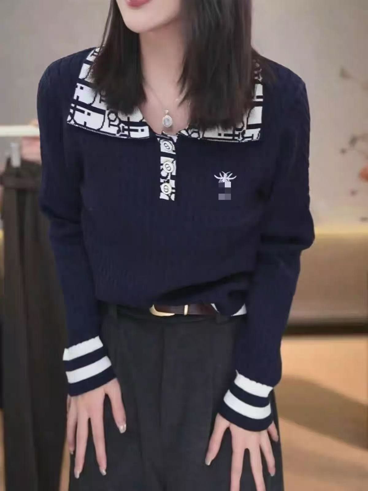 빛 럭셔리 샤오시엔 폴로 칼라 하프 지퍼 풀오버 니트 스웨터 여성 가을 몸매 가꾸기 패션 외국 가스 다용도 프랑스식 맨위 트렌디 이미지 3