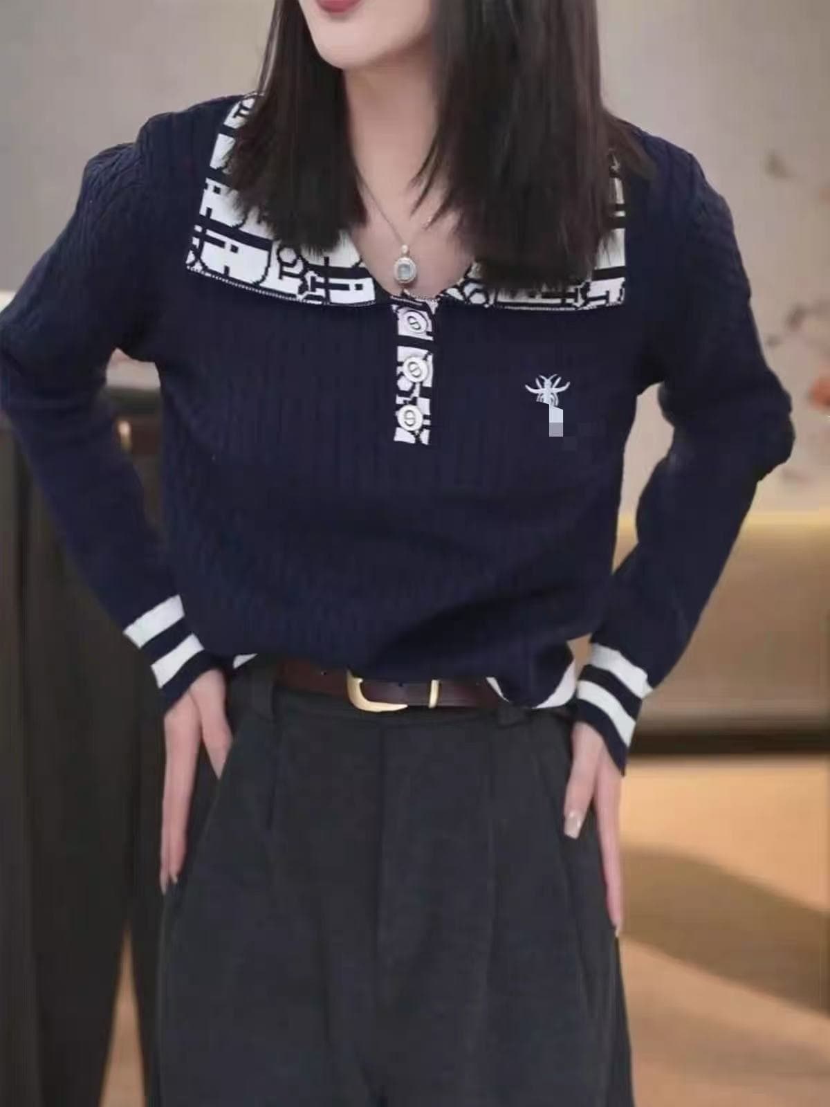빛 럭셔리 샤오시엔 폴로 칼라 하프 지퍼 풀오버 니트 스웨터 여성 가을 몸매 가꾸기 패션 외국 가스 다용도 프랑스식 맨위 트렌디 이미지 2