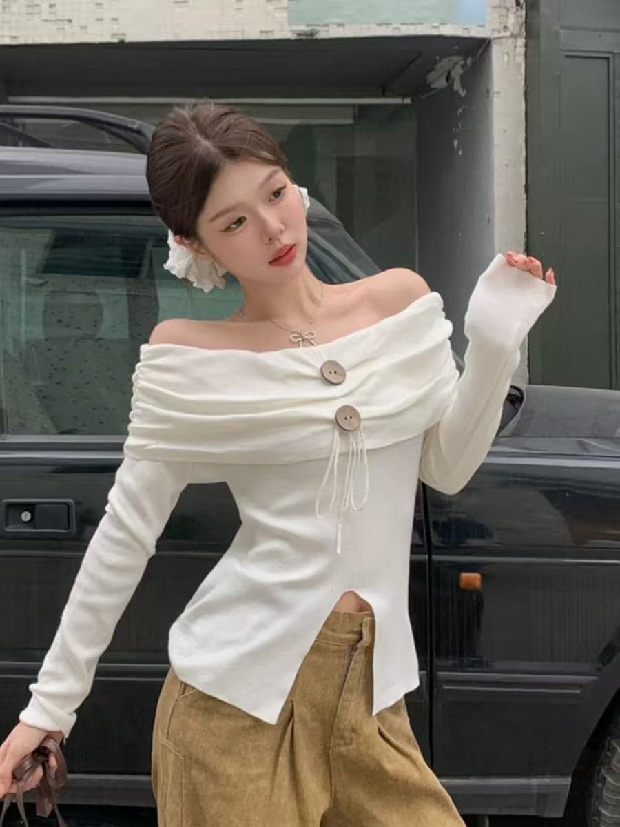 순수한 욕망 바람 섹시함 오프숄더 스트라이프 트임 만나는 작은 셔츠 여성 가을 겨울 인사이드 가져 가라. 디자인 센스 핫걸 쇼트 스타일 맨위 이미지 3