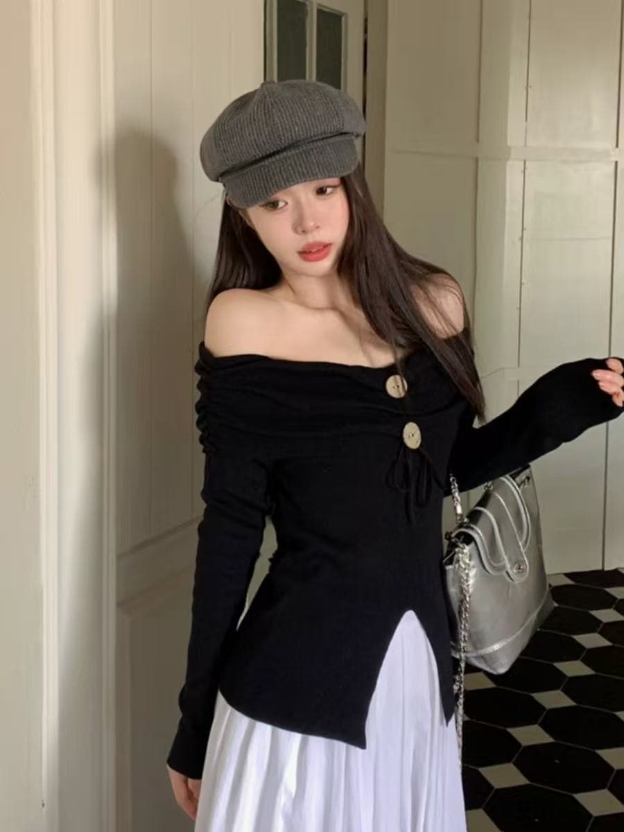 순수한 욕망 바람 섹시함 오프숄더 스트라이프 트임 만나는 작은 셔츠 여성 가을 겨울 인사이드 가져 가라. 디자인 센스 핫걸 쇼트 스타일 맨위 상세 이미지 4