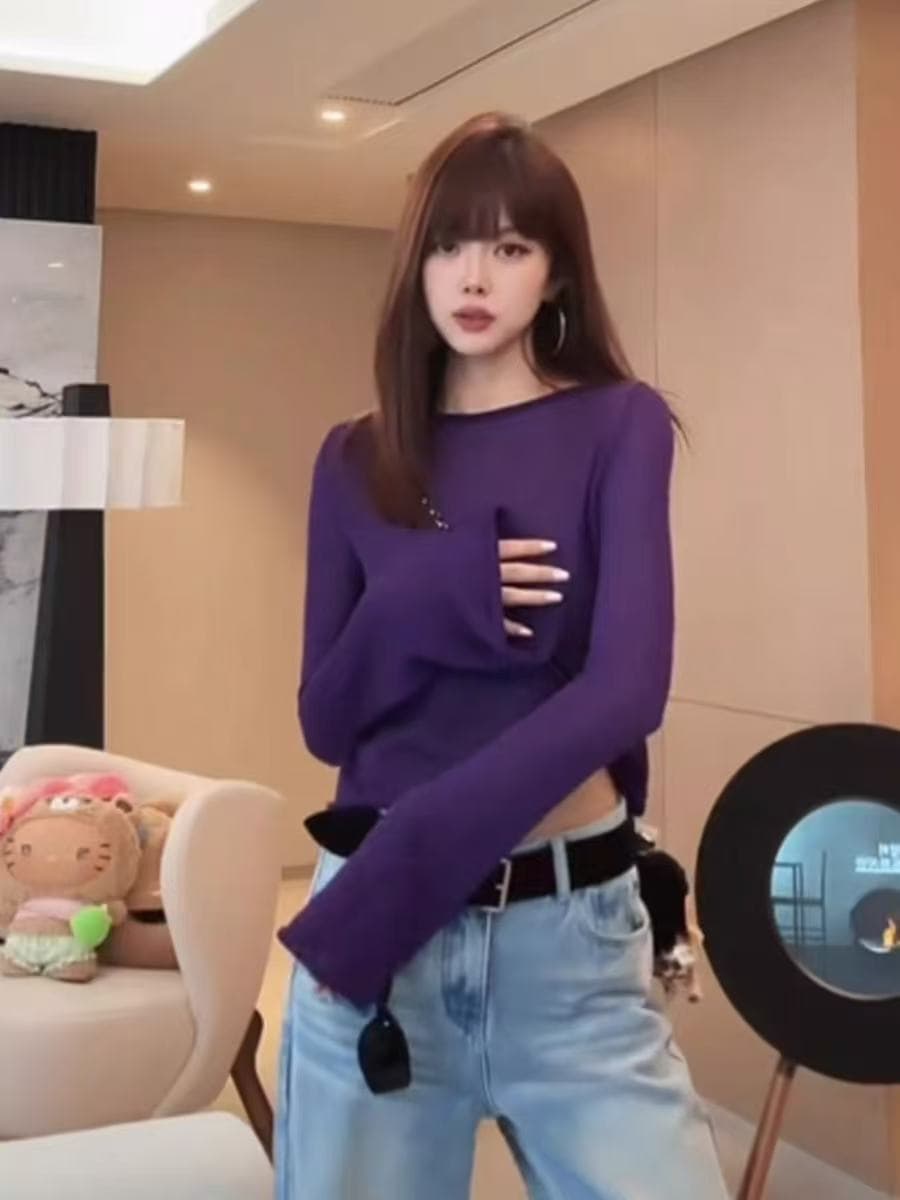 이른 가을 새로운 2026 긴팔 미니멀리즘 센스 디스플레이 화이트 달콤한 미적 감각 루즈핏 캐주얼 한 부서 라운드 넥 핑크색 니트 털 셔츠