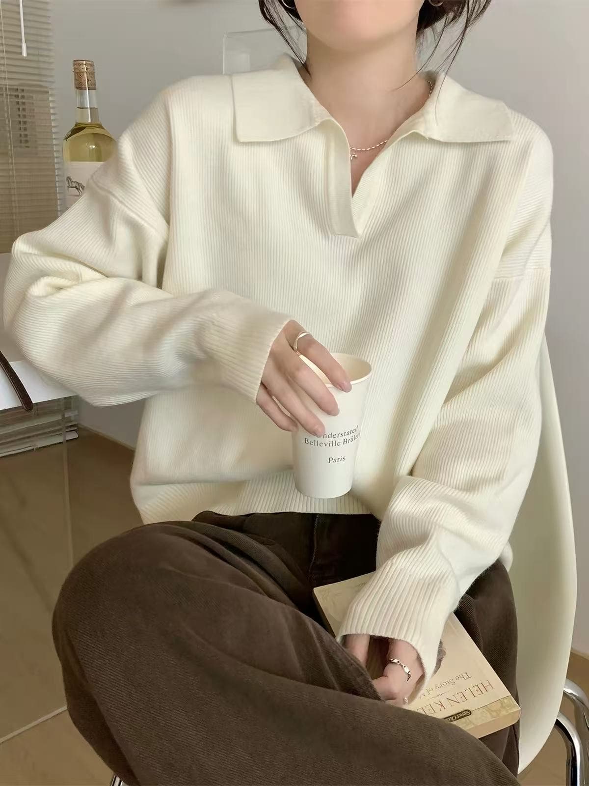지성 바람 캐주얼 슬림해 보이는 루즈핏 폴로 칼라 긴팔 니트 스웨터 여자 가을 겨울철 다용도 연령 감소 만나는 맨위 이미지 2