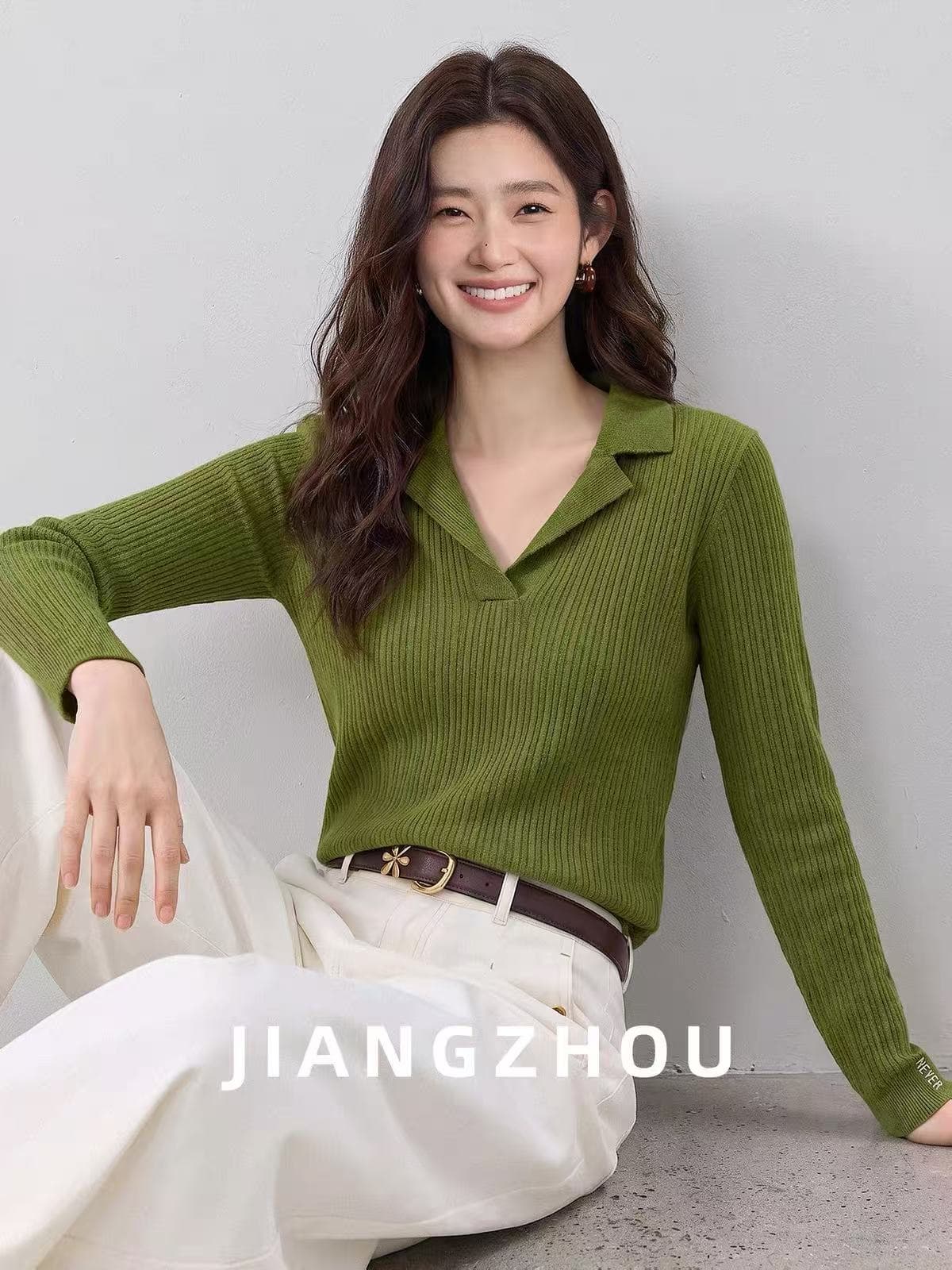 강 대륙 jiangz 가을 외국 가스 세련된 긴팔 니트 스웨터 여성 몸매 가꾸기 슬림해 보이는 다용도 폴로 칼라 만나는 맨위 상세 이미지 2