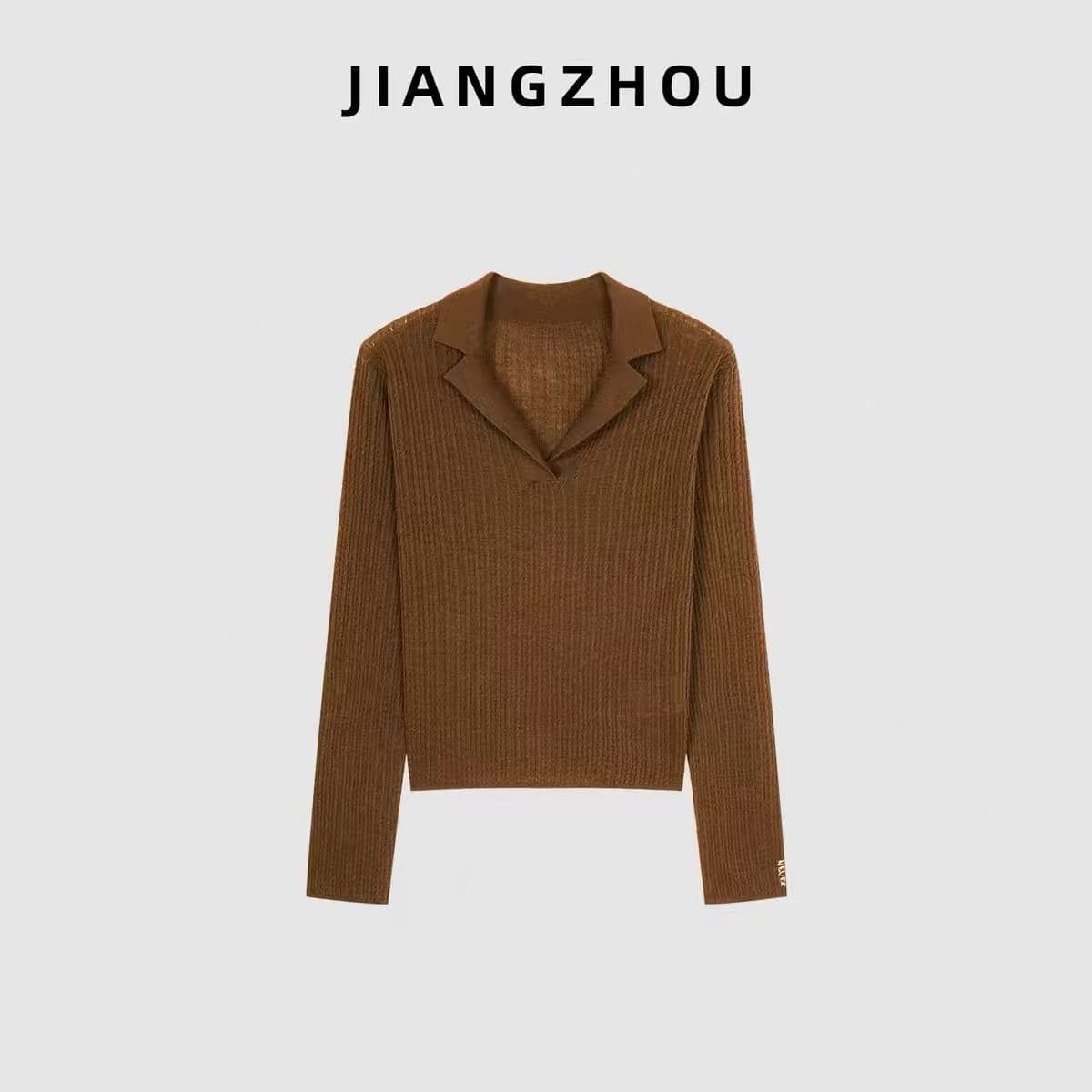 강 대륙 jiangz 가을 외국 가스 세련된 긴팔 니트 스웨터 여성 몸매 가꾸기 슬림해 보이는 다용도 폴로 칼라 만나는 맨위 상세 이미지 4