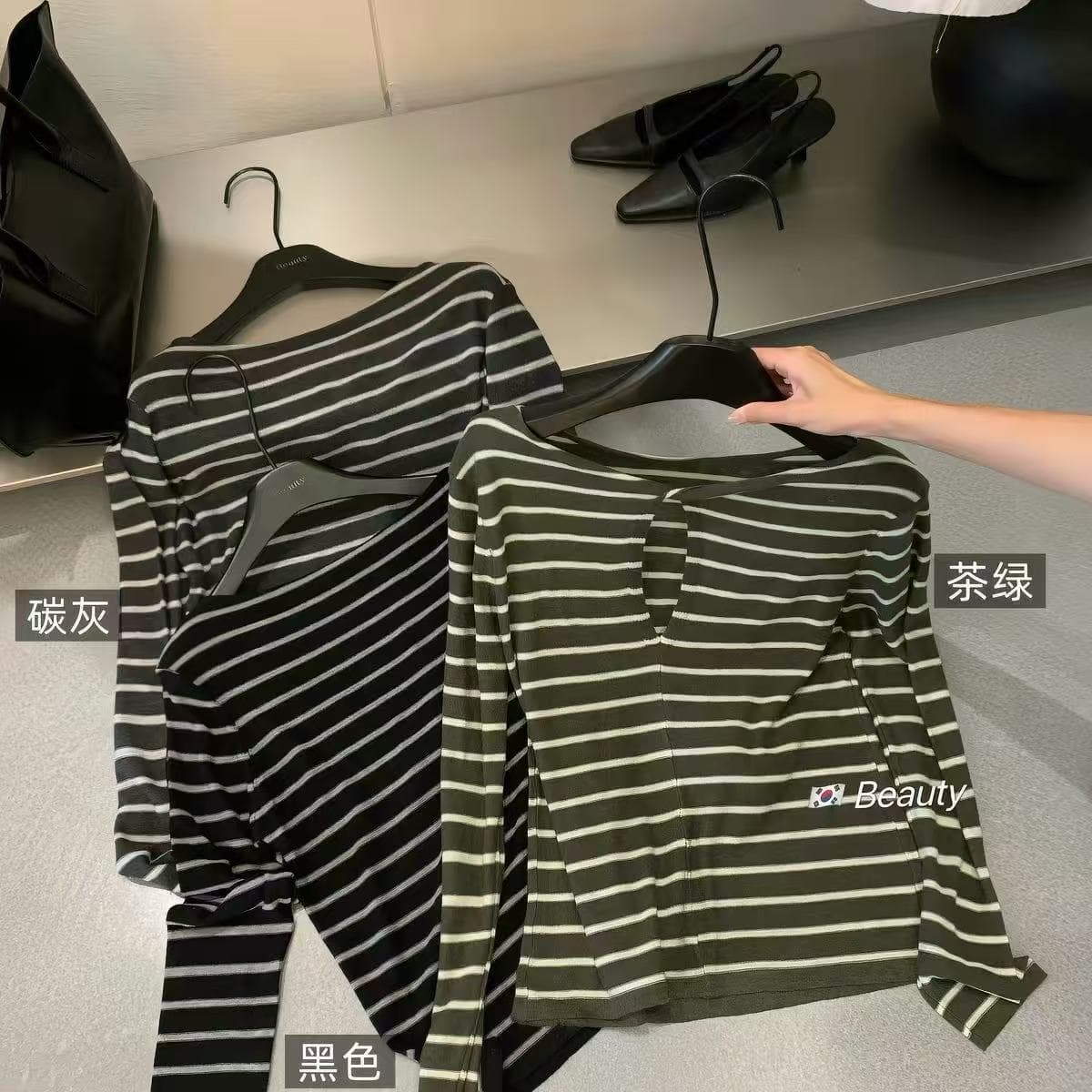 h-xl2026 년 가을 미니멀리즘 캐주얼 뒤로 루즈핏 종류 디자인 스트라이프 긴팔 니트 스웨터 맨위 여성 의류 상세 이미지 5