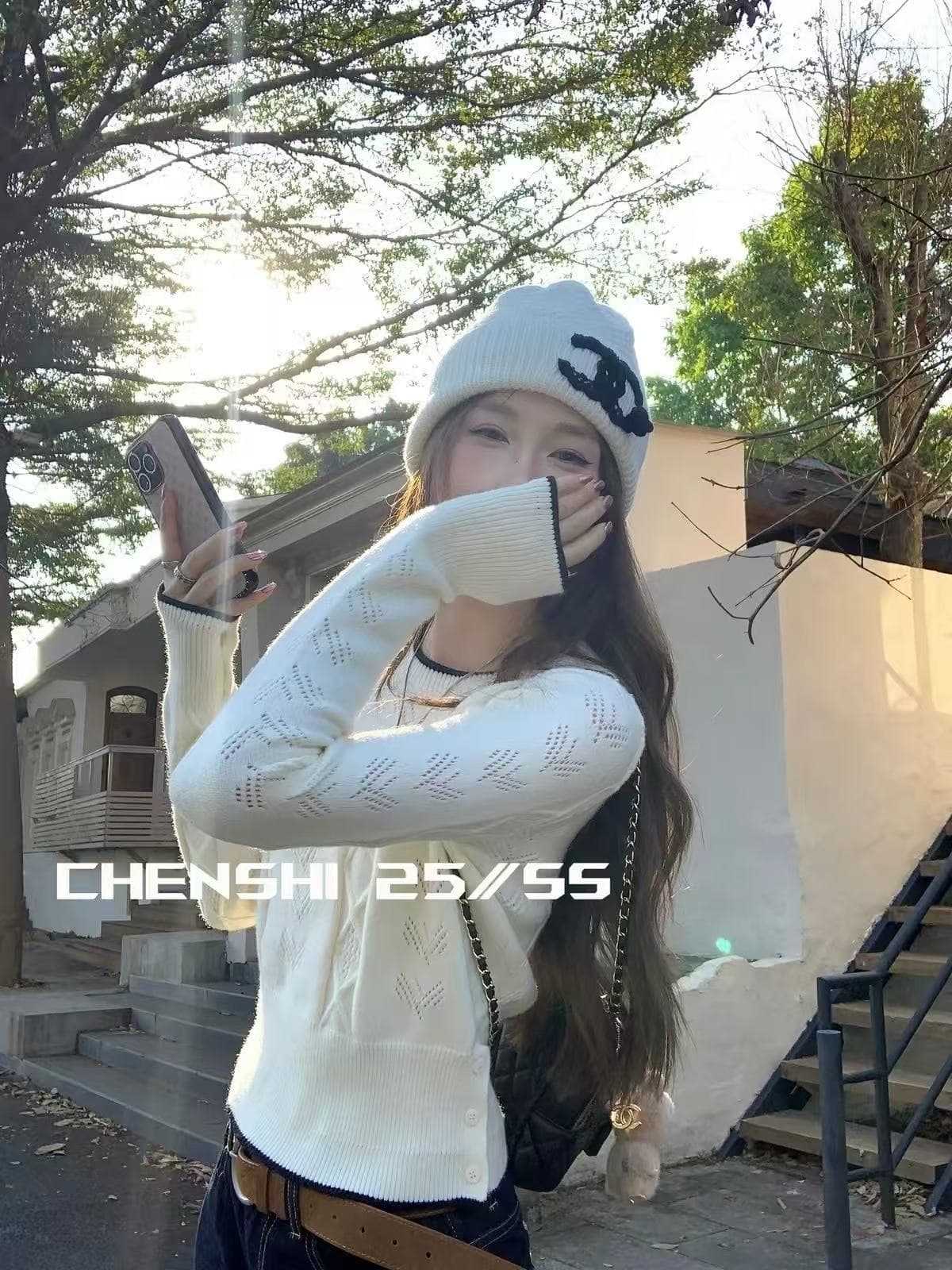 chen shi 우아함 너처럼 A 난초 짜다 라운드 넥 패치워크 색상 니트 스웨터 맨위 밑단 수 있습니다. 트임 스웨터 상세 이미지 1