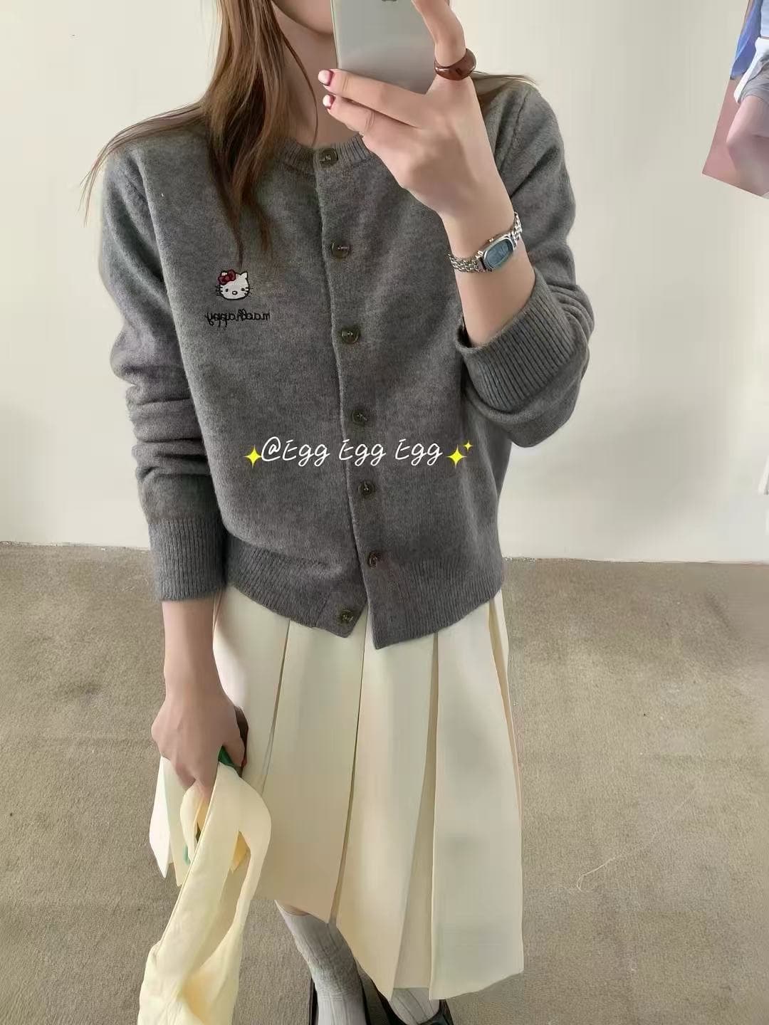 한 부서 egg 만화 키티 자수 부드러운 찹쌀 찹쌀 오픈 가디건 이른 가을 외국 가스 착용 가져 가라. 슬림해 보이는 재킷 맨위 여성 상세 이미지 3