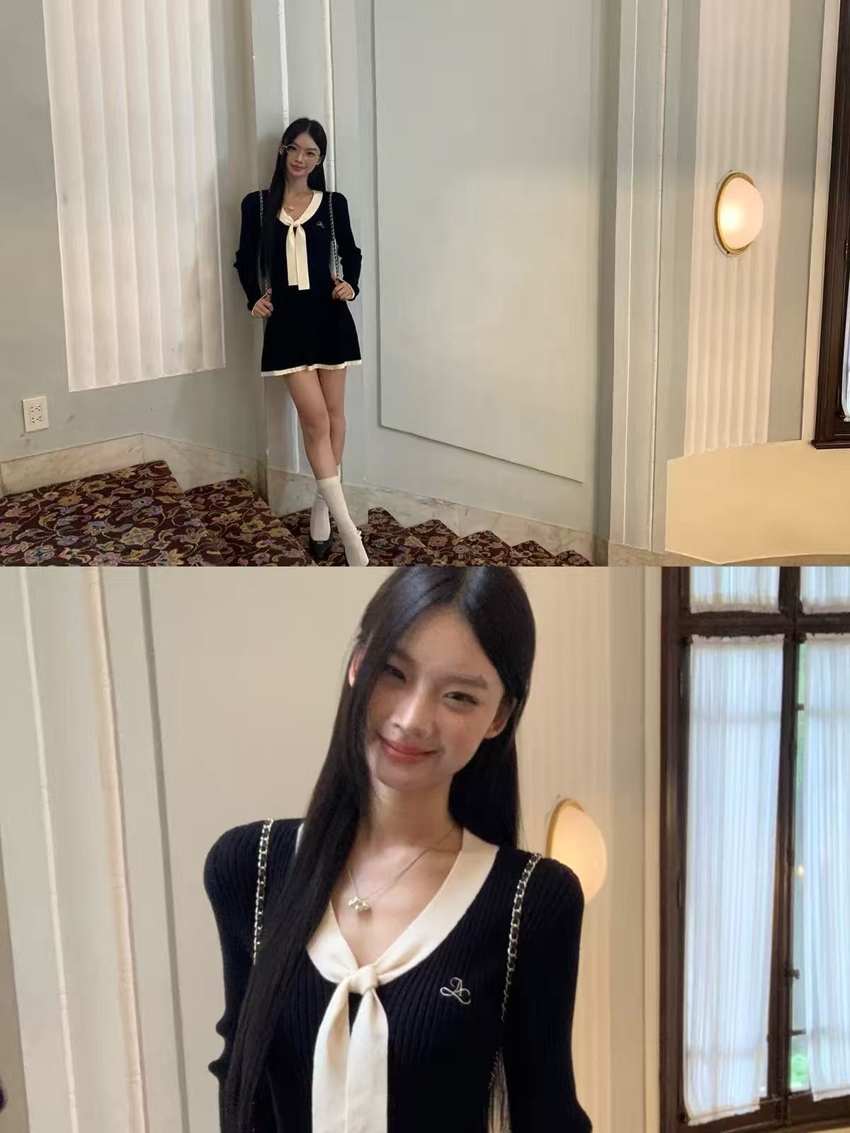 레드 맨 큐레이터 소매 여성 드레스 가을 자이언트 잘 생긴 ~ 중 프랑스식 검정색 관대 한 점잖은 아름다운 페이크 레이어드 치마 상세 이미지 3