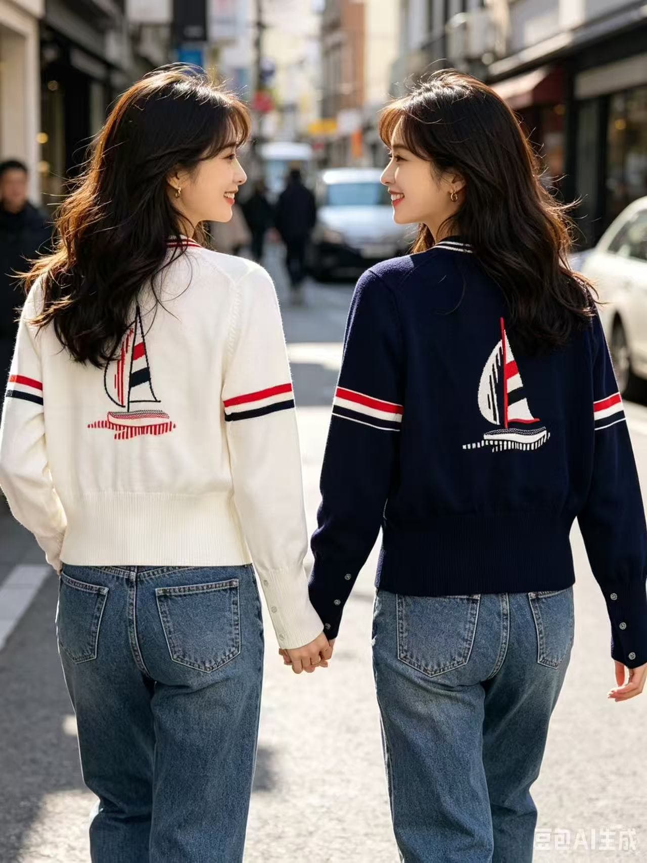 생각하기 지아 한 레트로 학원 스타일 스트라이프 배색 V넥 니트 오픈 가디건 여성 2026 년 봄 가을 루즈핏 스웨터 코트 상세 이미지 4