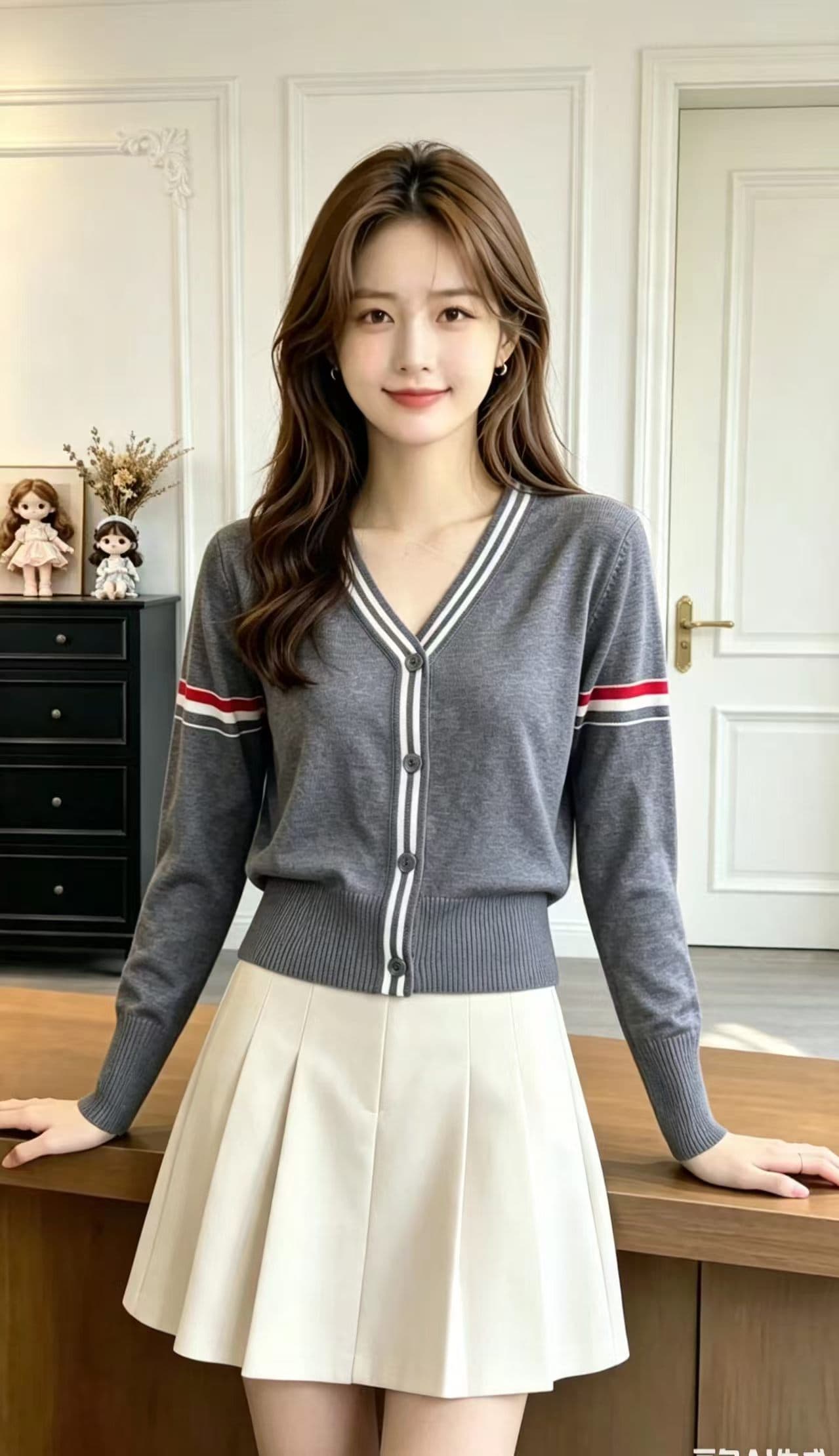 생각하기 지아 한 레트로 학원 스타일 스트라이프 배색 V넥 니트 오픈 가디건 여성 2026 년 봄 가을 루즈핏 스웨터 코트 상세 이미지 5