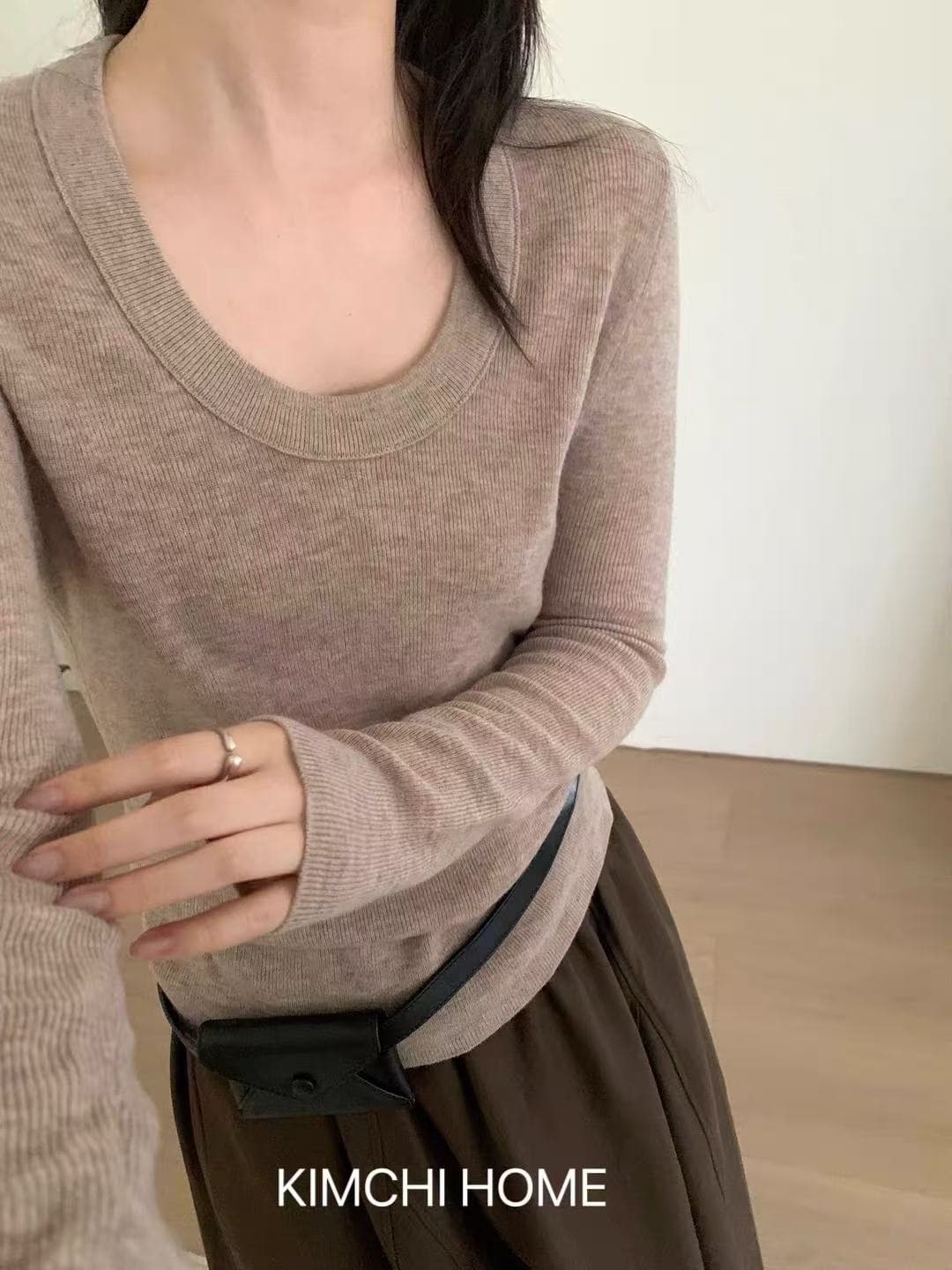 48 지점 양모 높음 제품 익스트림 제인 u 칼라 긴팔 몸매 가꾸기 스웨터 기본 셔츠 26 가을 겨울 계속 상세 이미지 1