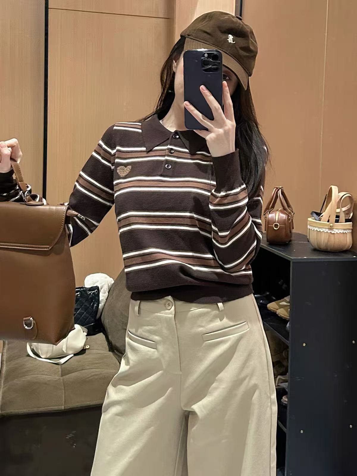POLO 칼라 스트라이프 긴팔 니트 스웨터 여성 2026 새로운 한 부서 자이언트 잘 생긴 ~ 중 이른 봄 착용 가져 가라. 기본 셔츠 맨위 상세 이미지 5