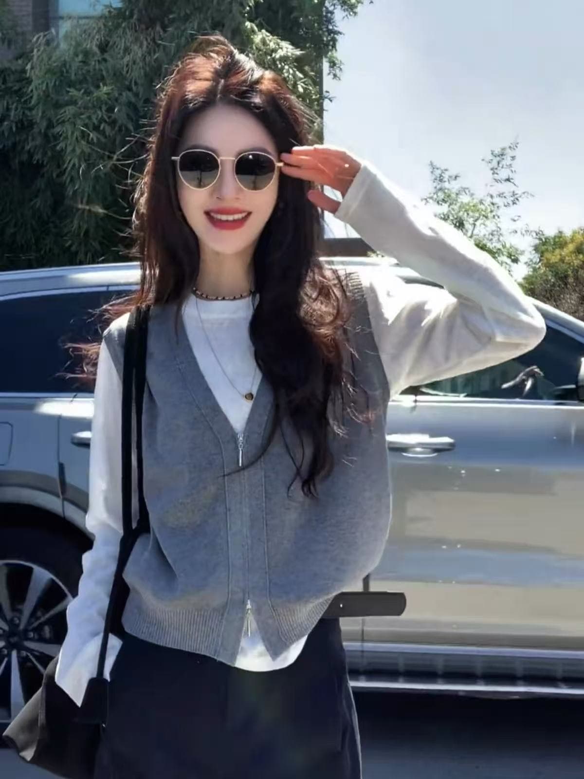 한 부서 분위기 센스 회색 긴팔 니트 스웨터 여성 자이언트 잘 생긴 ~ 중 이른 가을 착용 가져 가라. 느긋한 스택 착용 투피스 세트 맨위 이미지 3