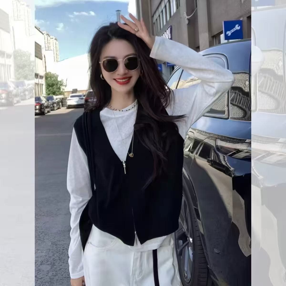 한 부서 분위기 센스 회색 긴팔 니트 스웨터 여성 자이언트 잘 생긴 ~ 중 이른 가을 착용 가져 가라. 느긋한 스택 착용 투피스 세트 맨위 상세 이미지 5