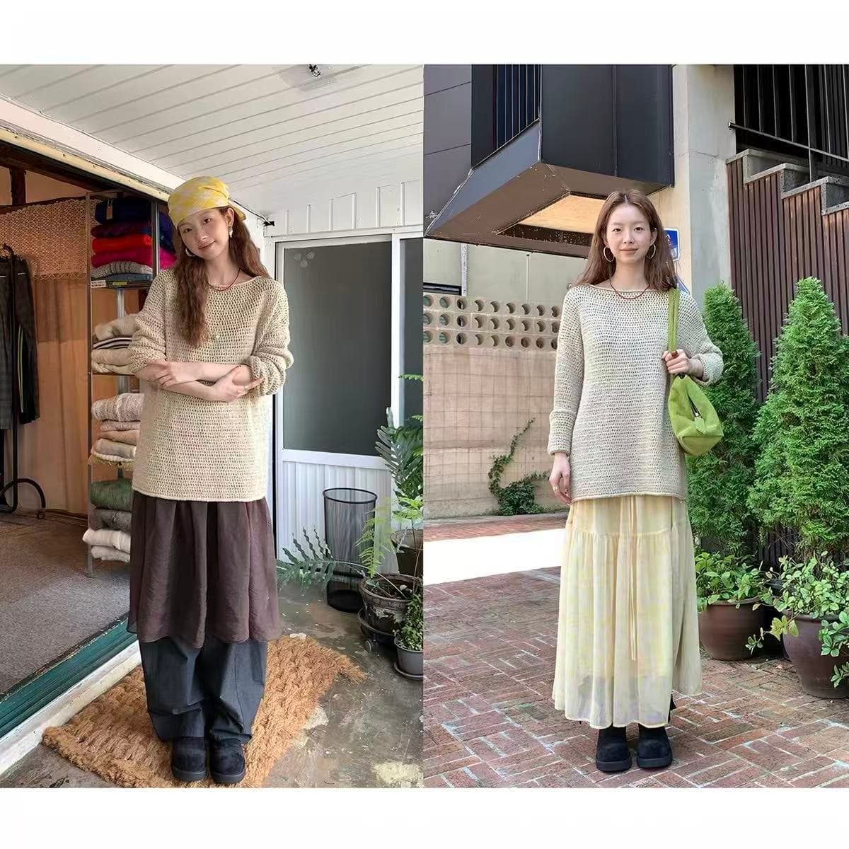 helloooeat 느긋한 바람 홀로우 아웃 모직물 맨위 레트로 가을 여성 출퇴근 다용도 긴팔 스웨터 블라우스 이미지 4