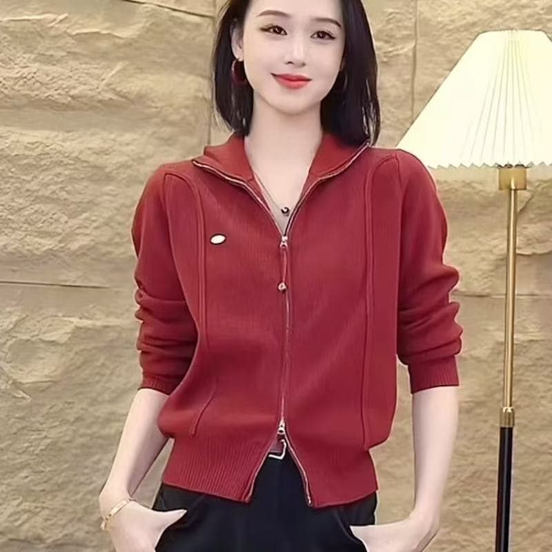 지퍼 반하이넥 스웨터 오픈 가디건 여자 2026 새로운 폭발 봄 자이언트 잘 생긴 니트 스웨터 재킷 맨위 여성 이미지 5