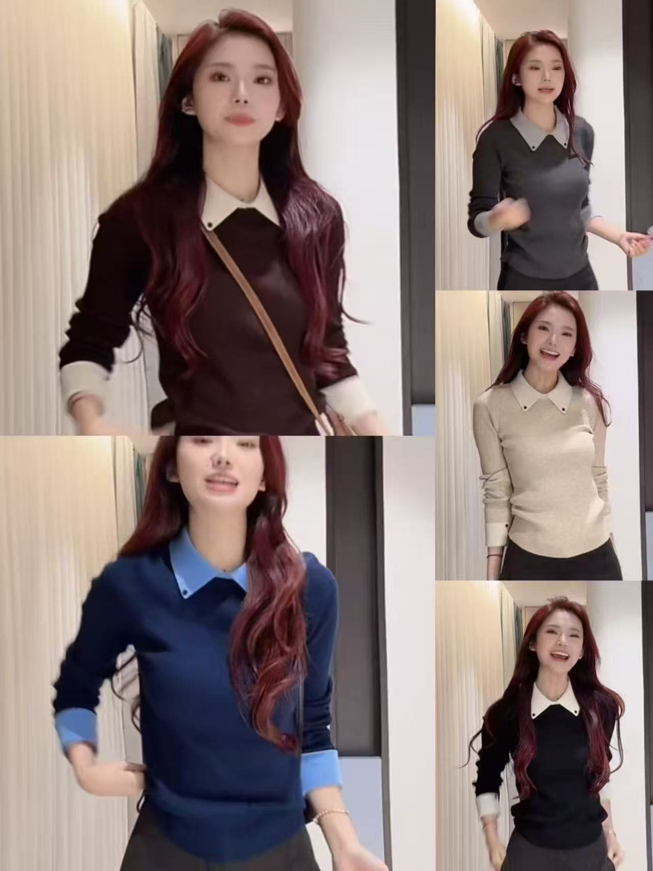 직장 착용 가져 가라. polo 폴로 칼라 니트 스웨터 배색 페이크 레이어드 스웨터 여자 가을 겨울철 출퇴근 인사이드 가져 가라. 만나는 맨위