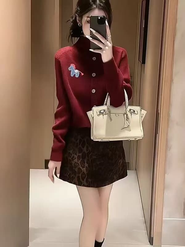 럭셔리 미니멀리즘 외국 가스 개성 한국 스타일 일본식 유럽과 미국 빨간색 출퇴근 캐주얼 데이트 모임 일상 두꺼운 오픈 가디건