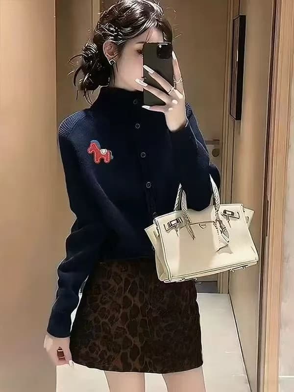 럭셔리 미니멀리즘 외국 가스 개성 한국 스타일 일본식 유럽과 미국 빨간색 출퇴근 캐주얼 데이트 모임 일상 두꺼운 오픈 가디건 이미지 4