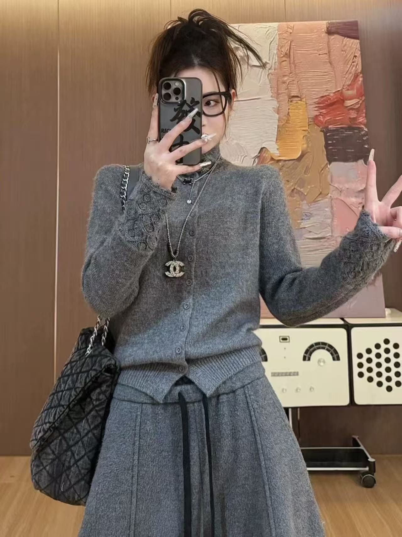 레이스 조각 반하이넥 니트 스웨터 여성 가을 겨울 새로운 고유 한 Chic 허리 수축 몸매 가꾸기 슬림해 보이는 만나는 맨위 트렌디 이미지 4
