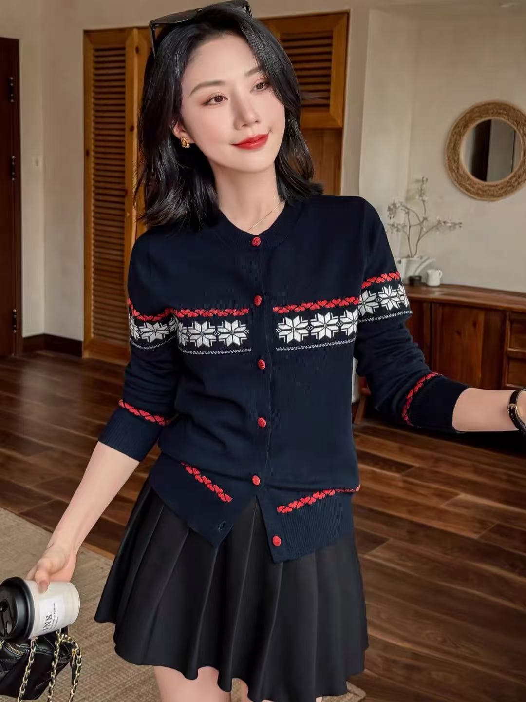 새로운 오래된 돈 바람 털 셔츠 니트 스웨터 카디건 코트 우아함 디스플레이 품격 영국식 biabetty 카운터 정통 이미지 3