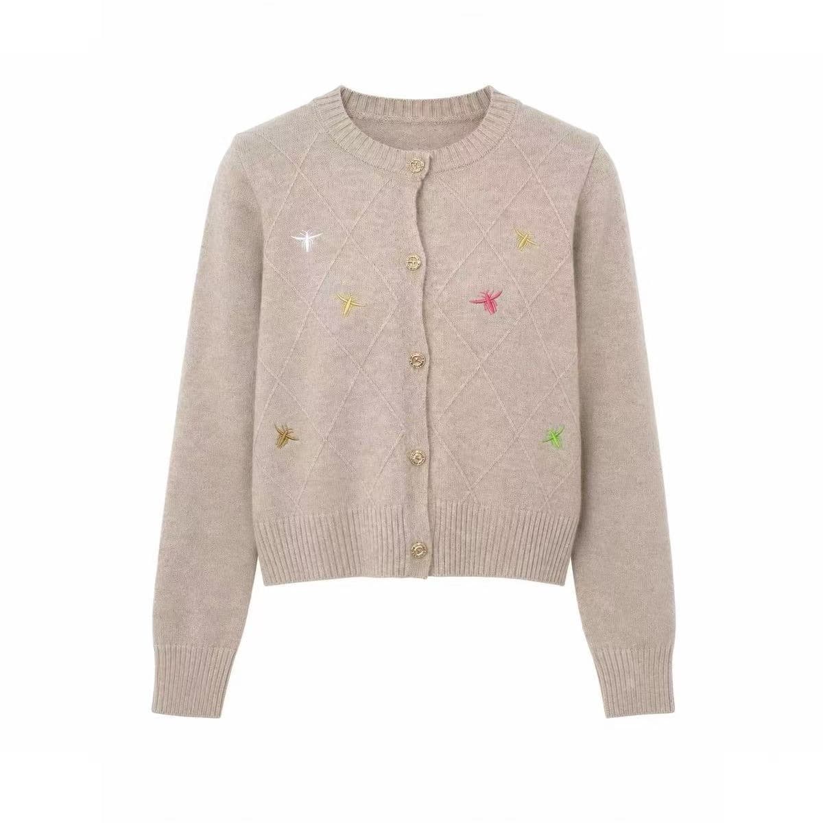 jzzdemm 숙녀 바람 벌 자수 니트 오픈 가디건 여성 이른 가을 새로운 품격 슬림해 보이는 스웨터 이미지 5