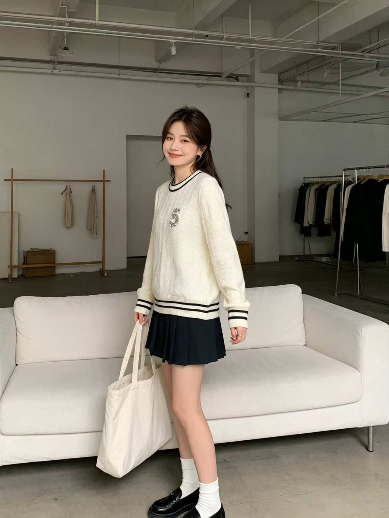동백 나무 질감 이른 가을 맨위 느긋한 느슨함 센스 스웨터 기본 셔츠 2026 새로운 올해 인기 폭발 상세 이미지 5