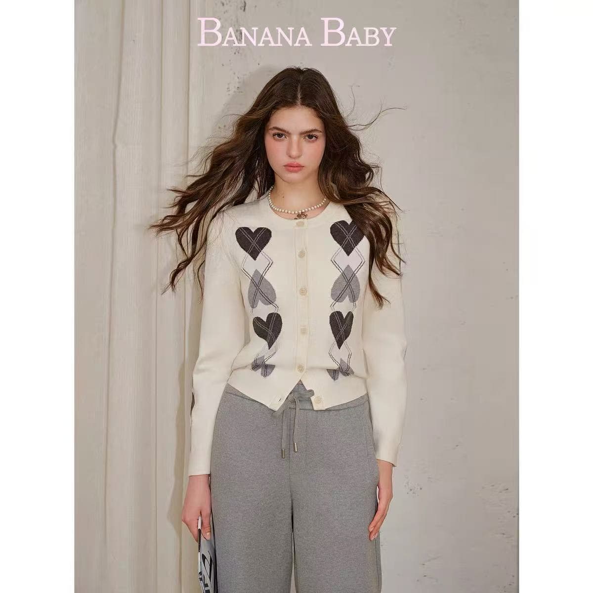 링 심장 코코아 banana baby2026 년 가을 새로운 레트로 학원 스타일 자카드 니트 오픈 가디건 여성 상세 이미지 5