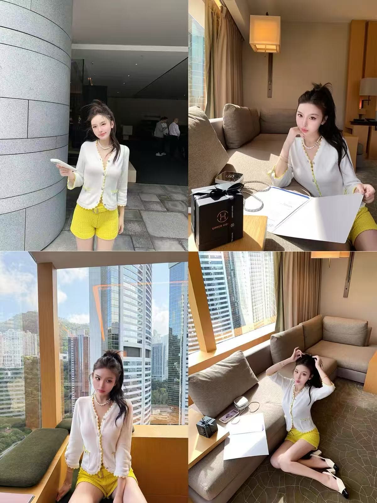 oyff 어디서? 어디서? 와라. 싱글 레몬 화이트 물결무늬 편지 양모 혼방 샤오시엔 니트 오픈 가디건 여성 배색 레이스 맨위 이미지 4