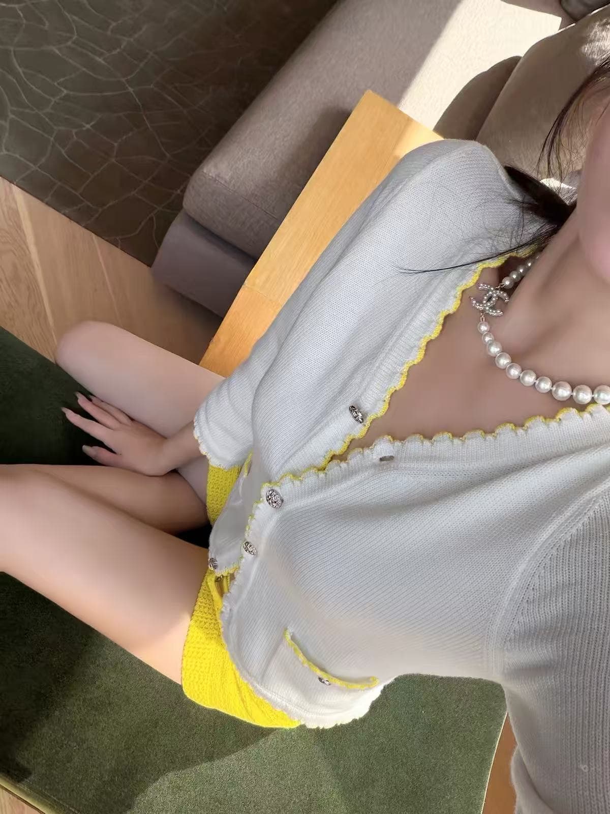oyff 어디서? 어디서? 와라. 싱글 레몬 화이트 물결무늬 편지 양모 혼방 샤오시엔 니트 오픈 가디건 여성 배색 레이스 맨위 상세 이미지 3