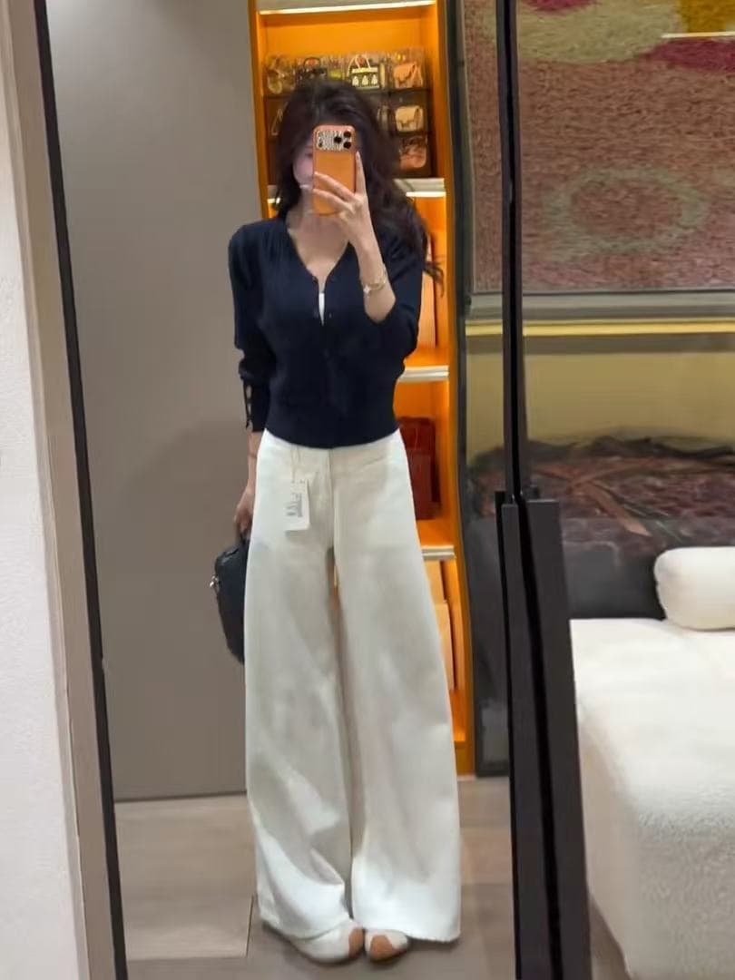 한 부서 느긋한 바람 V넥 니트 스웨터 여성 긴 소매 오픈 가디건 조기 봄 슬림해 보이는 하이웨이스트 쇼트 스타일 몸매 가꾸기 만나는 맨위 상세 이미지 2